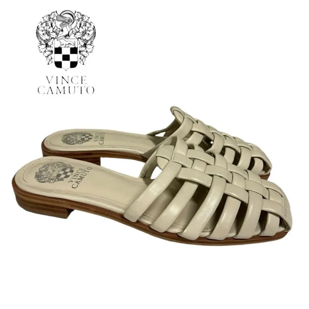 Vince Camuto Women's Woven Cream Slide Sandals 8